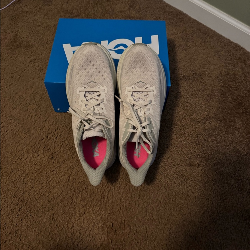 Hoka One One Beige and Pink Running Shoes